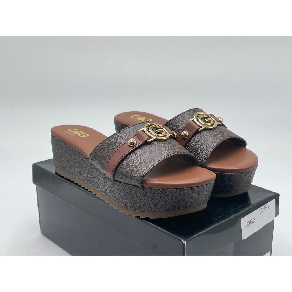 GBG Los Angeles Amara Sandals Women's 7.5 Dark Brown Wedge Heel Slide ebay574